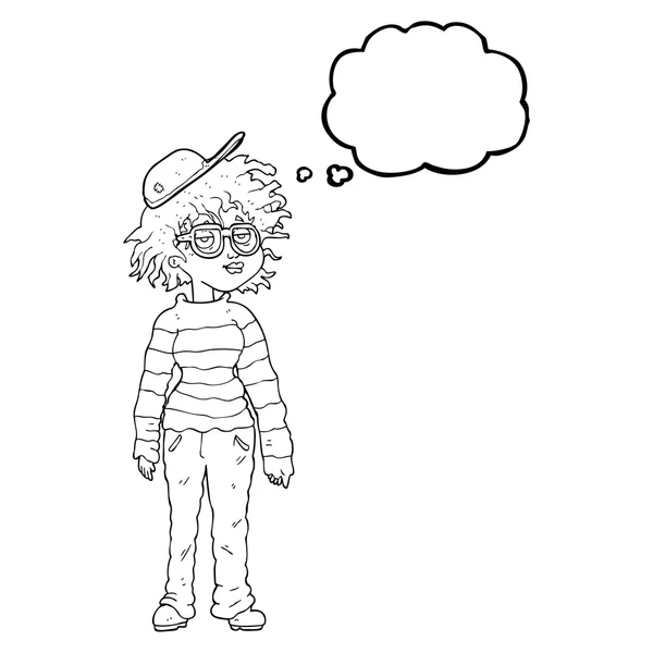 Pensamento bolha desenho animado menina geeky —  Vetores de Stock