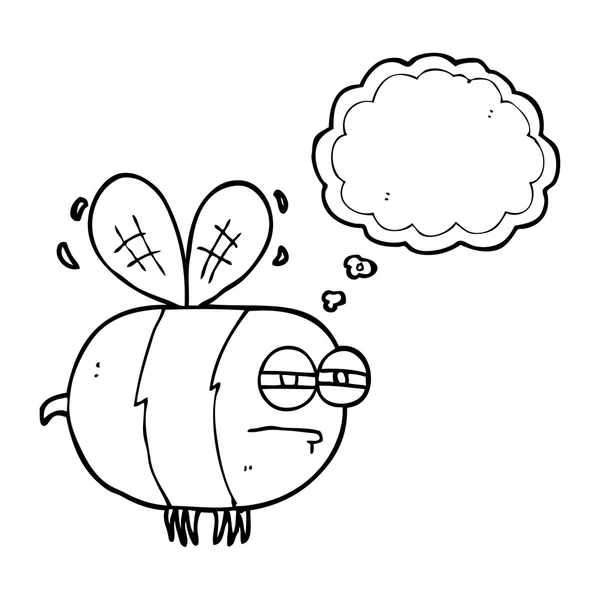 Pensée bulle dessin animé abeille malheureuse — Image vectorielle