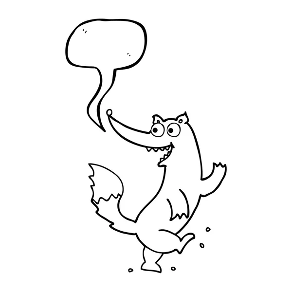 Discours bulle dessin animé heureux loup danse — Image vectorielle