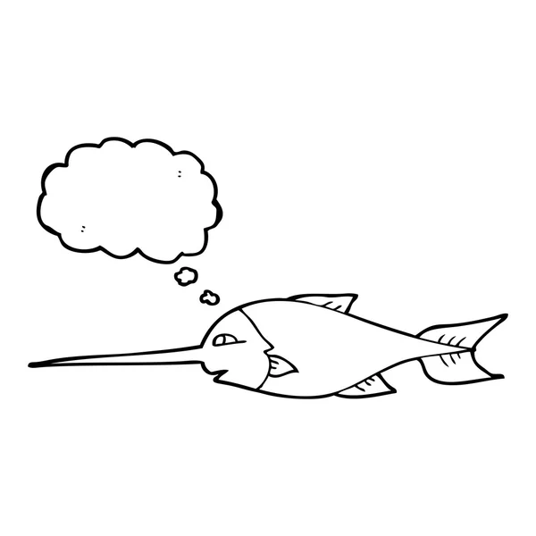 Pensiero bolla cartone animato pesce spada — Vettoriale Stock