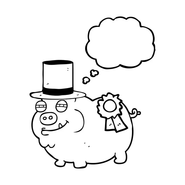 Pensamiento burbuja dibujos animados premio cerdo ganador — Archivo Imágenes Vectoriales