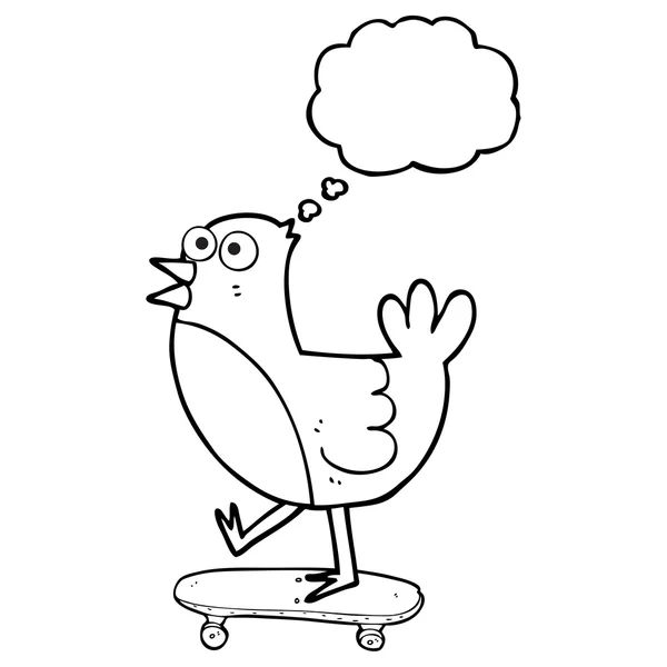 Σκέψη φούσκα πουλί κινουμένων σχεδίων στον πατίνι — Διανυσματικό Αρχείο