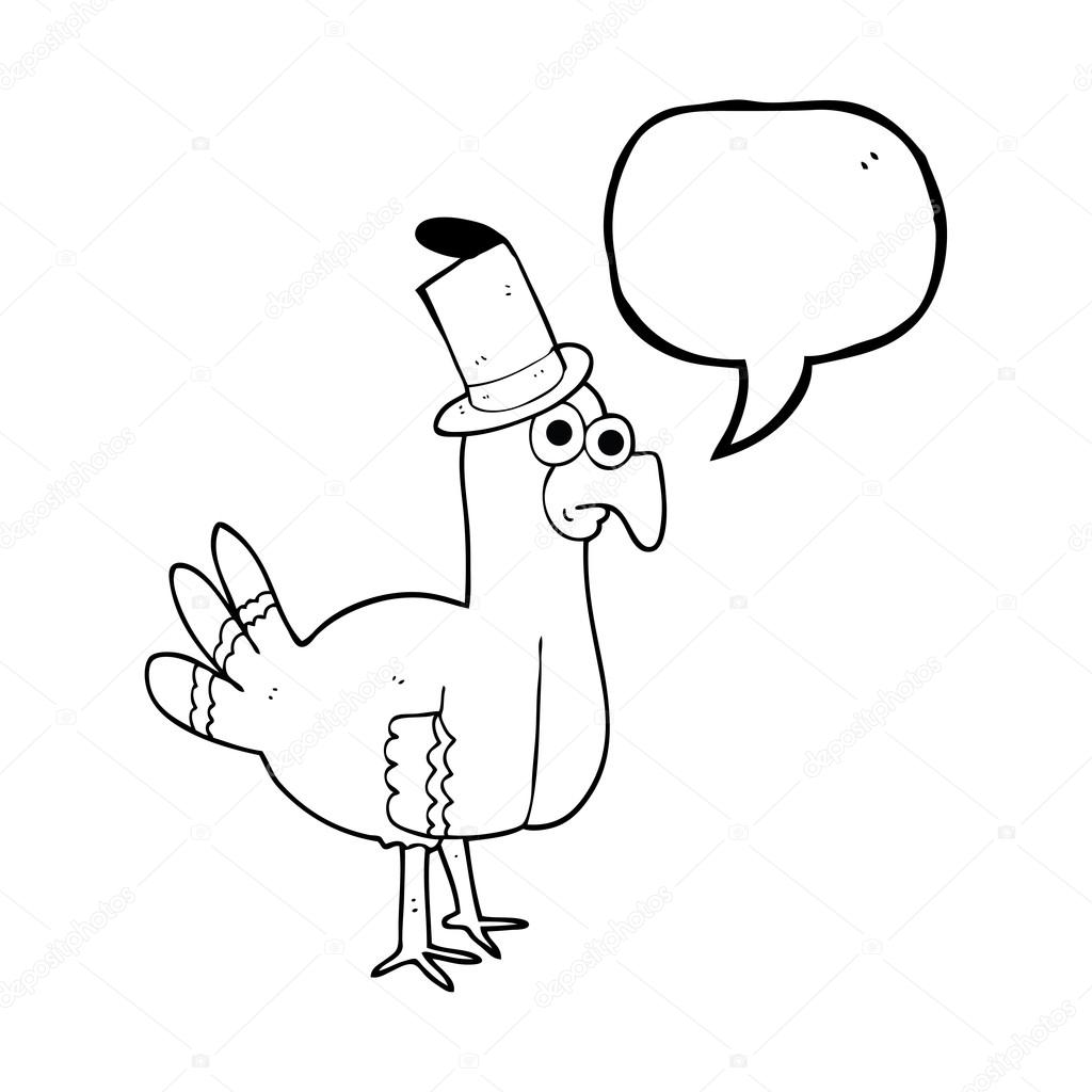 Oiseau De Dessin Animé Bulle Discours Portant Chapeau Haut