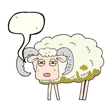 comic book speech bubble cartoon ram covered in mud