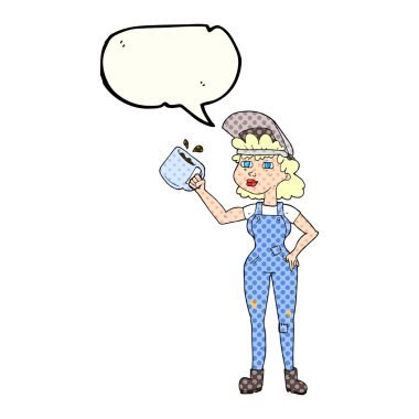 çizgi roman konuşma kabarcık karikatür kadın kaba pamuklu tulum