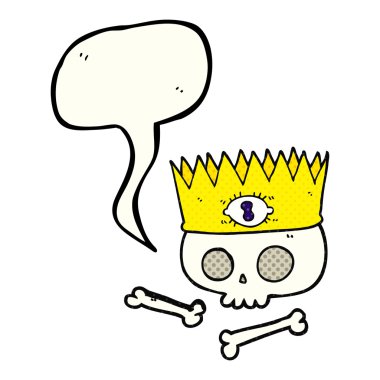 comic book speech bubble cartoon magic crown on old skull