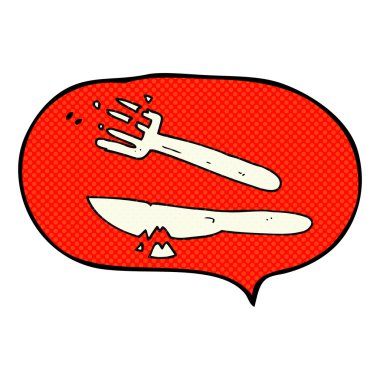 çizgi roman konuşma kabarcık karikatür plastik çatal bıçak takımı kırık