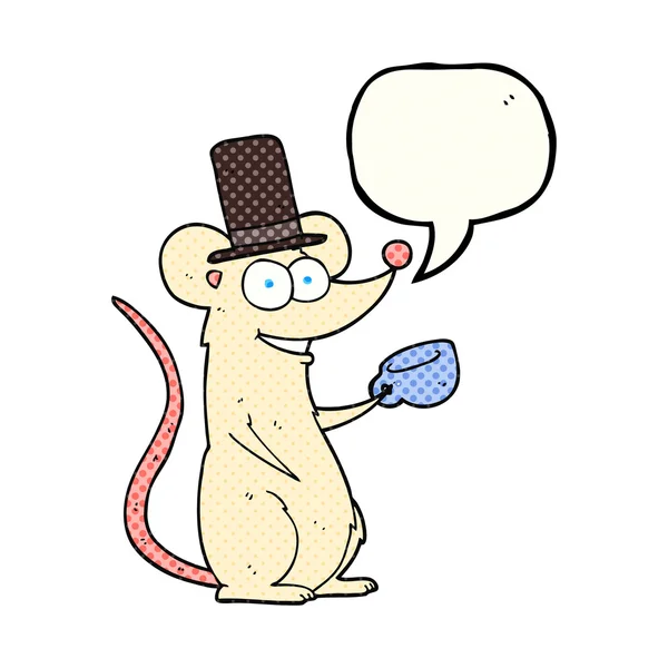 Ποντίκι καρτούν φούσκα ομιλία κόμικ με φλυτζάνι τσαγιού — Διανυσματικό Αρχείο