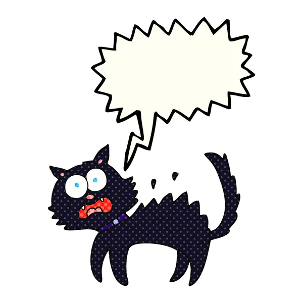 Comic libro discurso burbuja dibujos animados asustado negro gato — Vector de stock