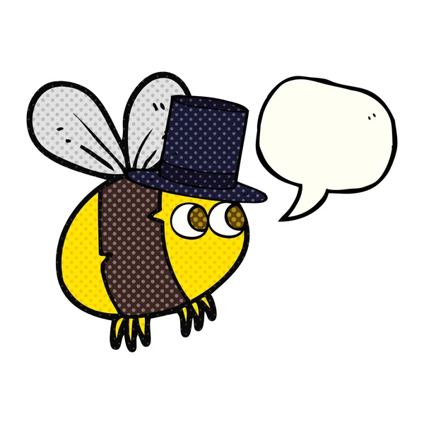Buku komik gelembung kartun lebah di atas topi - Stok Vektor