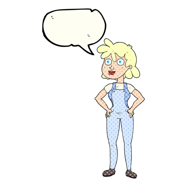 Comic book speech bubble cartoon farmer girl — Stock Vector