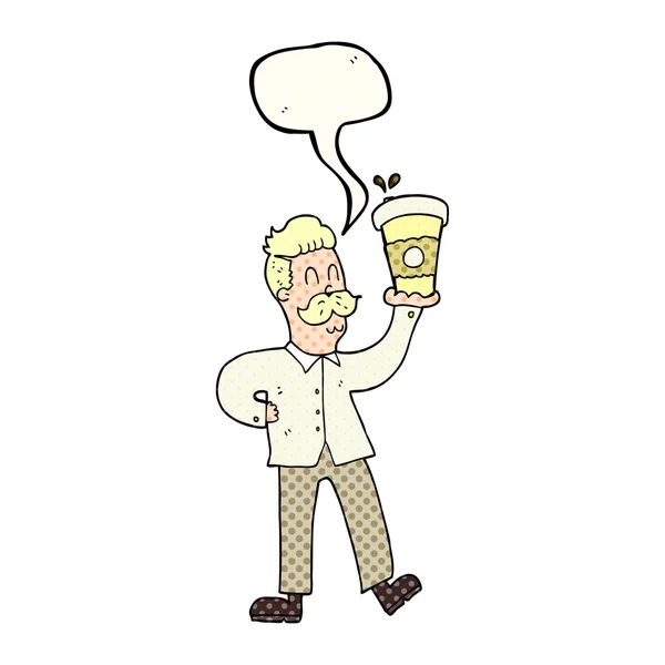 Bande dessinée parole bulle dessin animé homme avec tasses à café — Image vectorielle