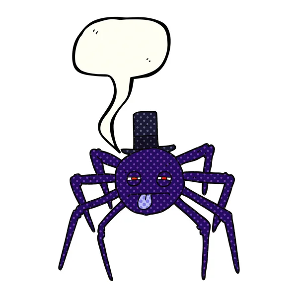 Dymek komiks kreskówka pająk halloween w top hat — Wektor stockowy