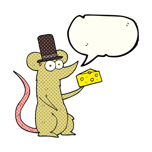 Comic book speech bubble cartoon mouse with cheese — Stock Vector