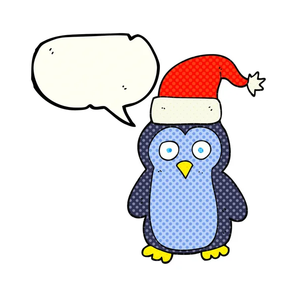Fumetti discorso bolla cartoni animati pinguino di Natale — Vettoriale Stock