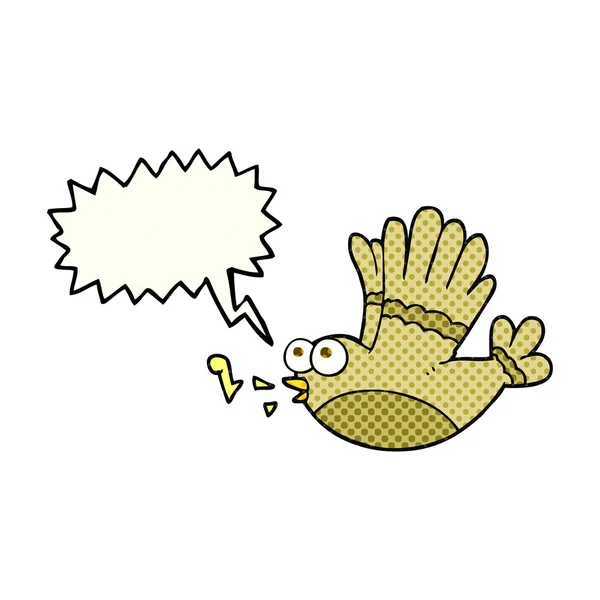 Quadrinhos discurso bolha desenho animado canto pássaro — Vetor de Stock