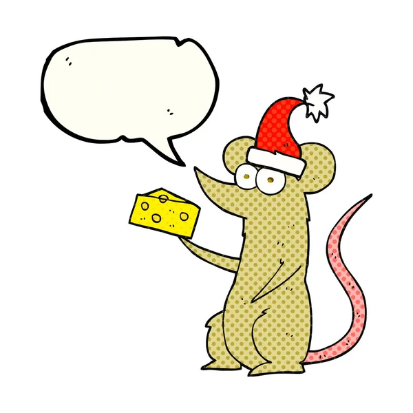 Bande dessinée parole bulle dessin animé noël souris avec fromage — Image vectorielle