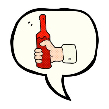 çizgi roman konuşma kabarcık karikatür el holding şişe şarap