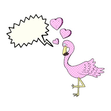 comic book speech bubble cartoon flamingo in love