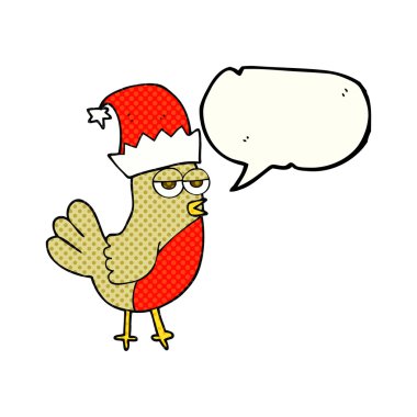 çizgi roman konuşma kabarcık karikatür robin Noel şapka içinde