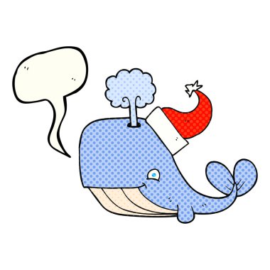 comic book speech bubble cartoon whale wearing christmas hat