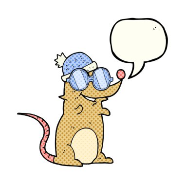 çizgi roman konuşma kabarcık karikatür fare gözlük ve şapka giyiyor