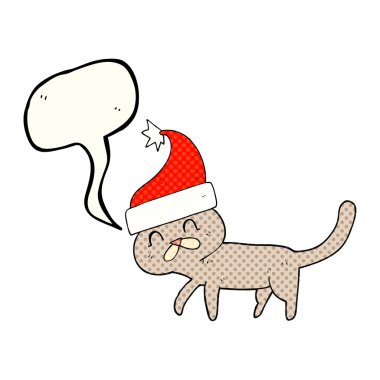 çizgi roman konuşma kabarcık karikatür kedi Noel şapka