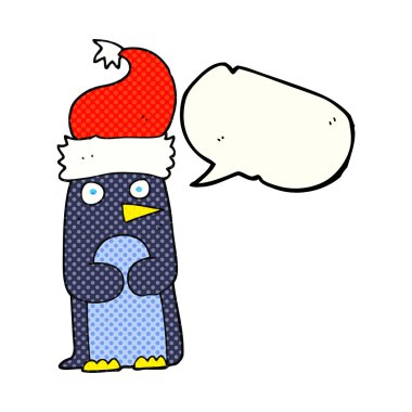 çizgi roman konuşma kabarcık karikatür penguen Noel şapkalı