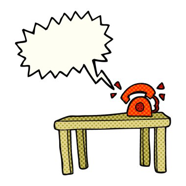 çizgi roman konuşma kabarcık karikatür telefon masanın üzerinde zil