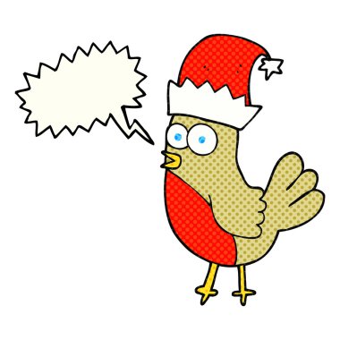 çizgi roman konuşma kabarcık karikatür robin Noel şapka içinde