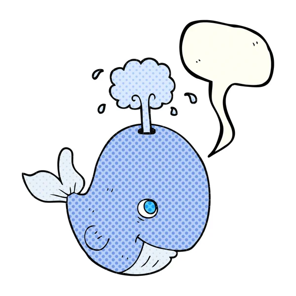 漫画书演讲泡沫卡通鲸鱼喷出的清水 — 图库矢量图片