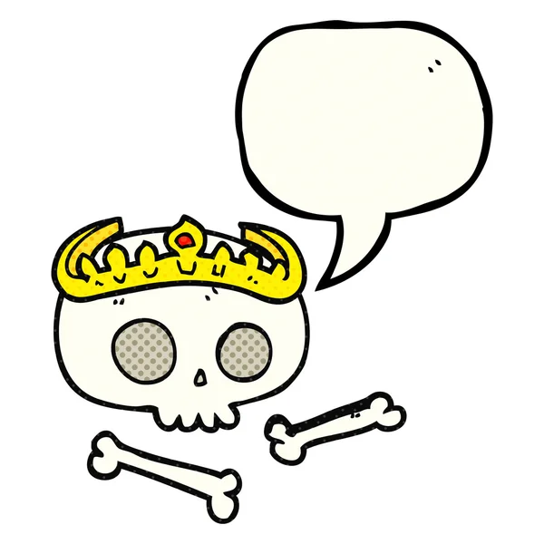 Komiks mowy Bańka kreskówka czaszki noszenie tiara — Wektor stockowy