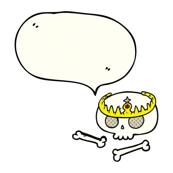 Stripboek toespraak bubble cartoon schedel dragen tiara — Stockvector
