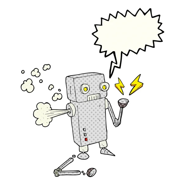 Κωμικό βιβλίο κινούμενα σχέδια σπασμένα ρομπότ φούσκα ομιλία — Διανυσματικό Αρχείο