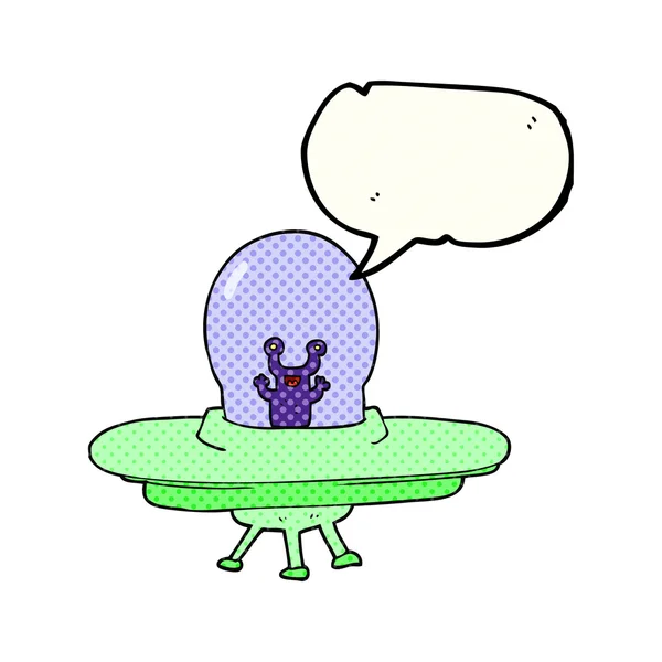 Fumetto discorso bolla fumetto alieno astronave — Vettoriale Stock