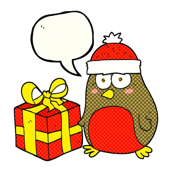 Comic book speech bubble cartoon christmas robin — стоковый вектор