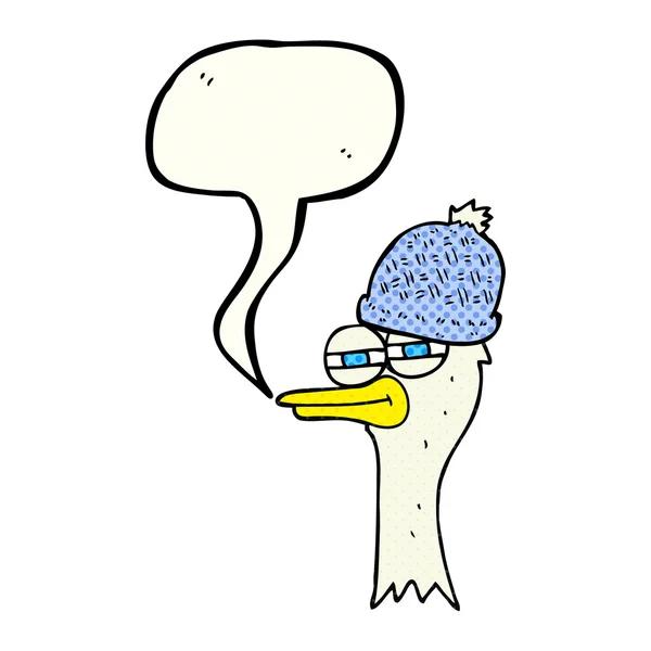 Comic book speech bubble cartoon bird wearing hat — стоковый вектор