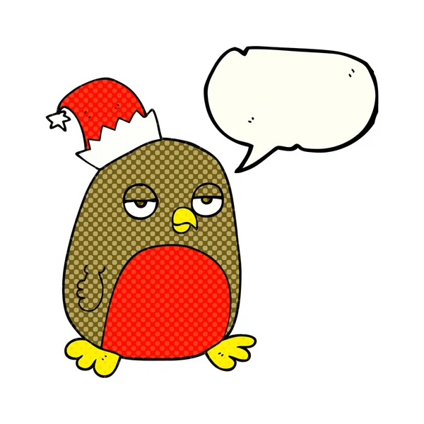 Christmas robin wearing santa hat — Stockvector