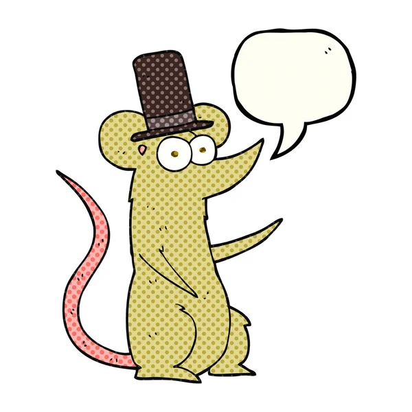 Cómic discurso burbuja dibujos animados ratón con sombrero de copa — Archivo Imágenes Vectoriales