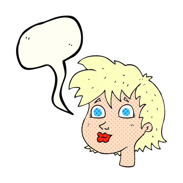BD discurso bolha desenho animado rosto feminino — Vetor de Stock