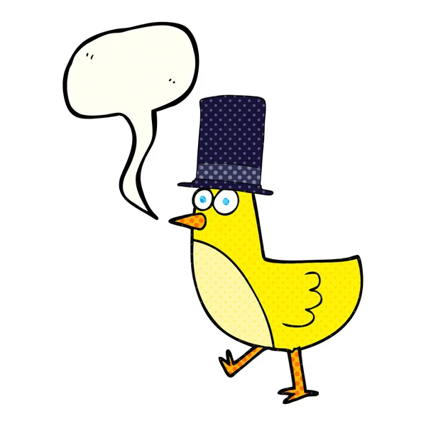 Комікс книга мовна бульбашка мультяшний птах в капелюсі — стоковий вектор