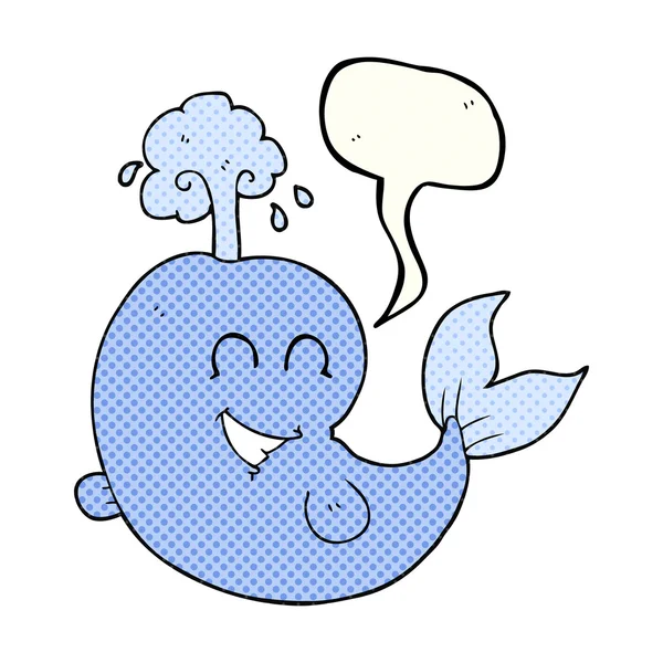 Komiks mowy Bańka kreskówka wieloryb strumieniem wody — Wektor stockowy