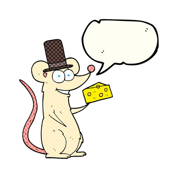 Ποντίκι καρτούν φούσκα ομιλία κόμικ με τυρί — Διανυσματικό Αρχείο