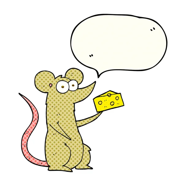 Comic book speech bubble cartoon mouse with cheese — Stock Vector