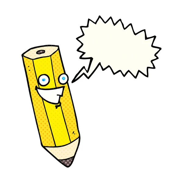 Szczęśliwy komiksu mowy Bańka kreskówka ołówek — Wektor stockowy