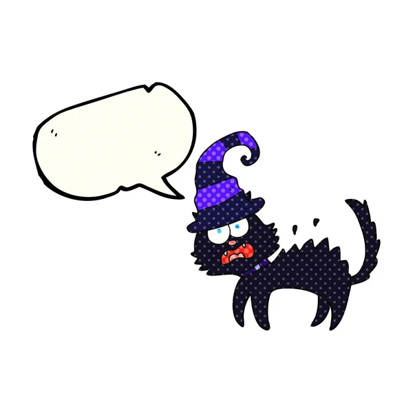 Fumetto discorso bolla fumetto spaventato gatto nero — Vettoriale Stock