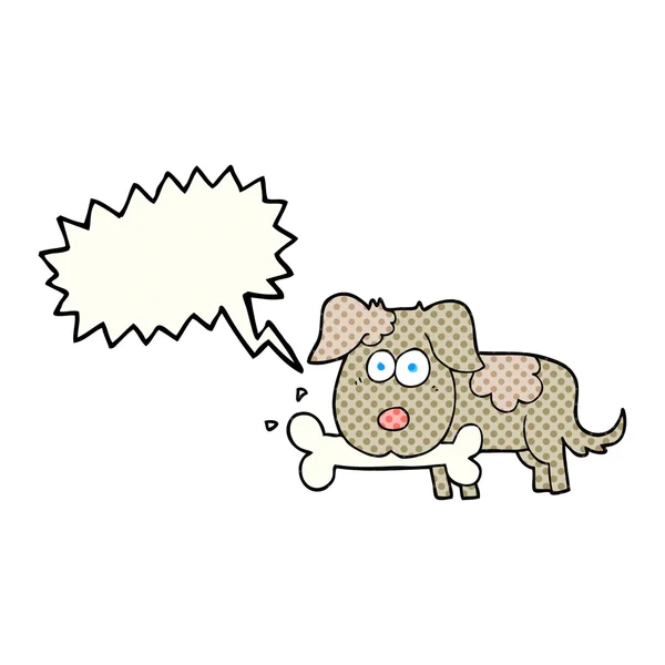 BD fala bolha cão dos desenhos animados com osso — Vetor de Stock