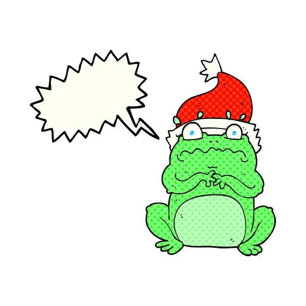 漫画书演讲泡沫卡通青蛙在圣诞帽子 — 图库矢量图片