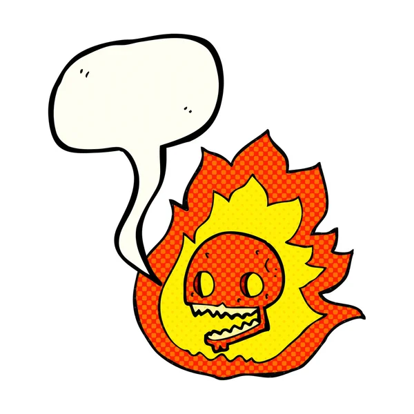 Comic book speech bubble cartoon burning skull — Stock Vector