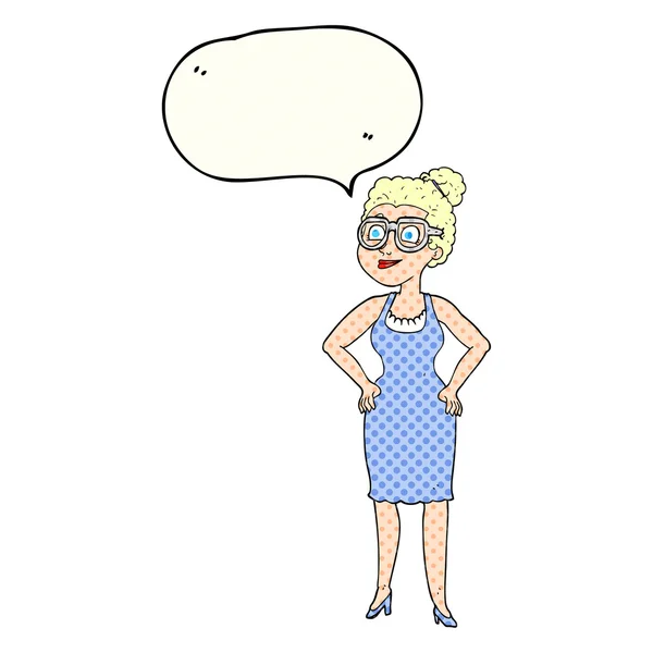 Képregény beszéd buborék rajzfilm nő visel szemüveget — Stock Vector